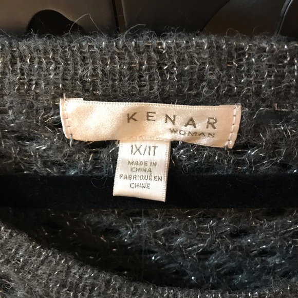 Grey & silver open knit round neck long sweater. - Picture 4 of 6